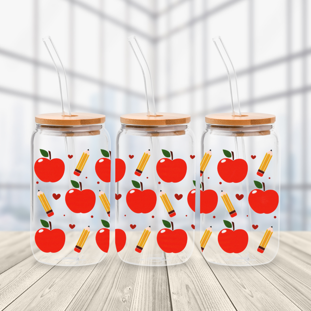Apples and Pencils Glass Cup