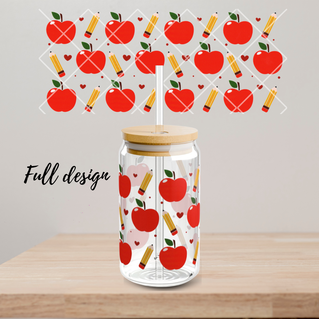 Apples and Pencils Glass Cup