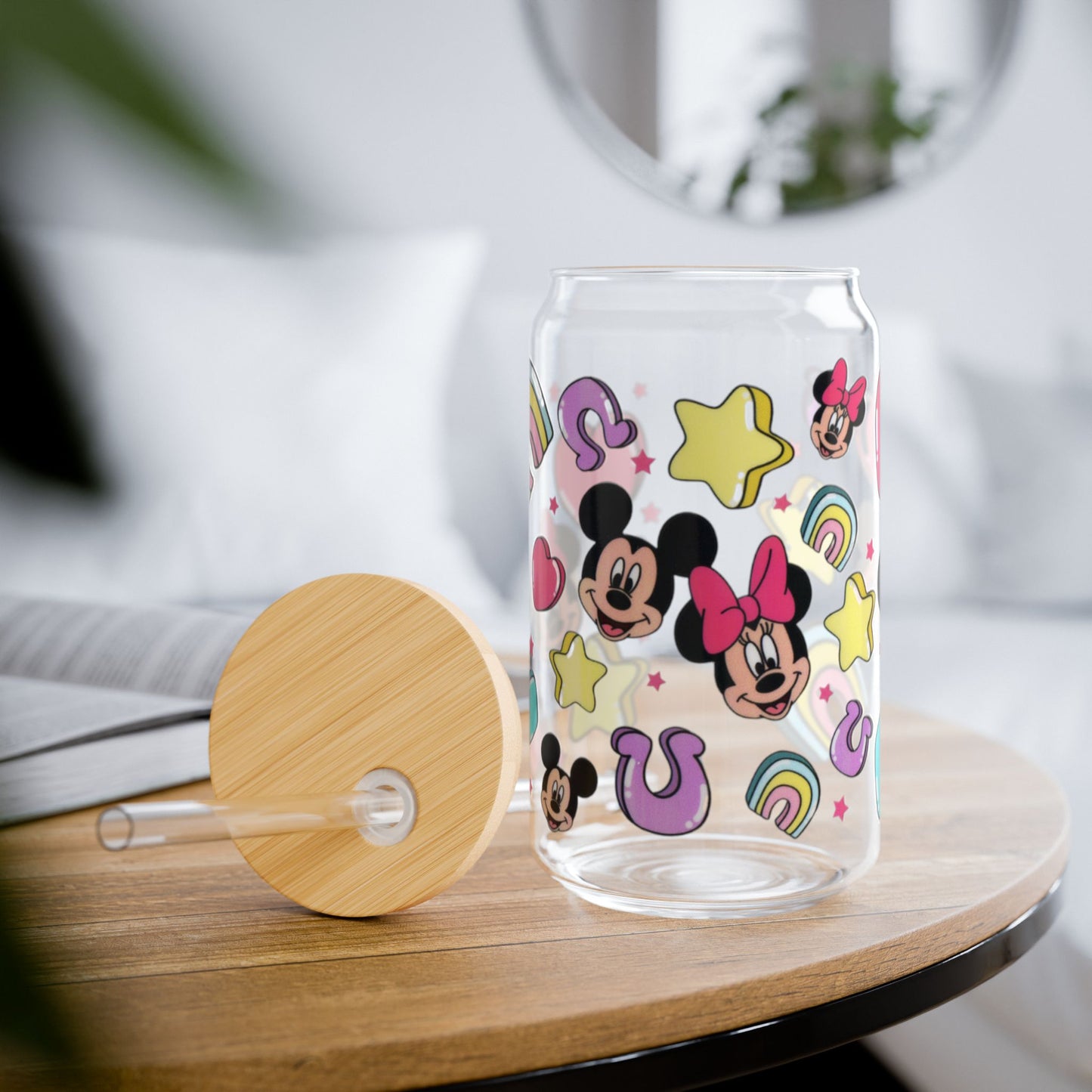 Mickey & Minnie Charms Glass Can
