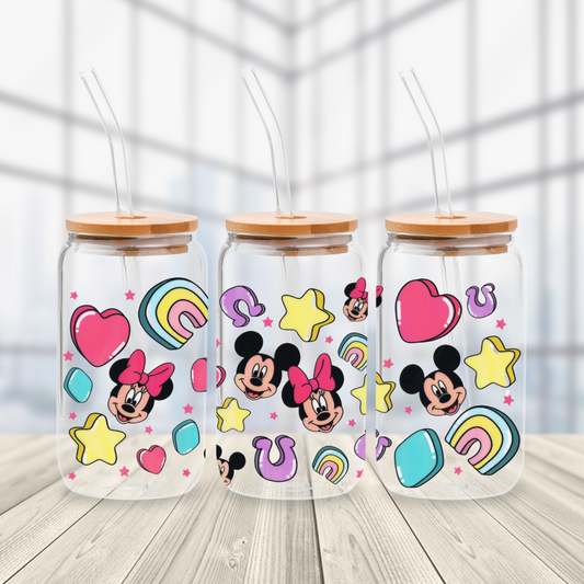 Mickey & Minnie Charms Glass Can