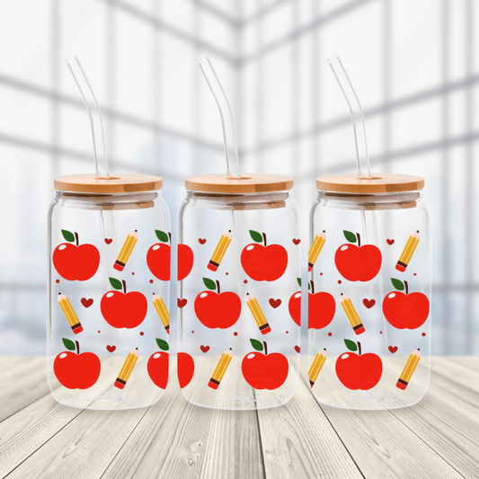 Apples and Pencils Glass Cup