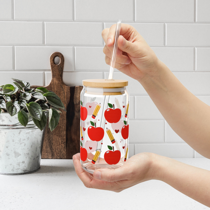 Apples and Pencils Glass Cup