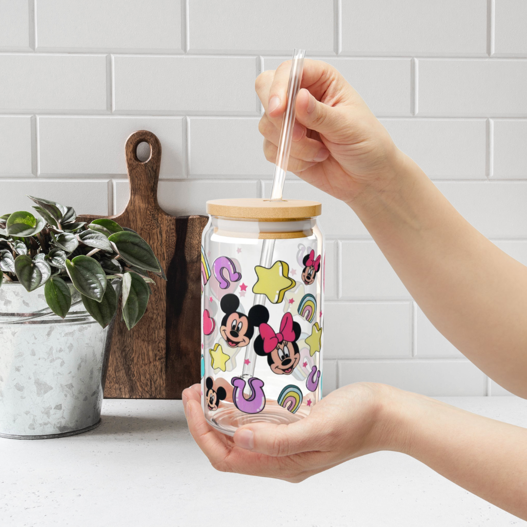 Mickey & Minnie Charms Glass Can