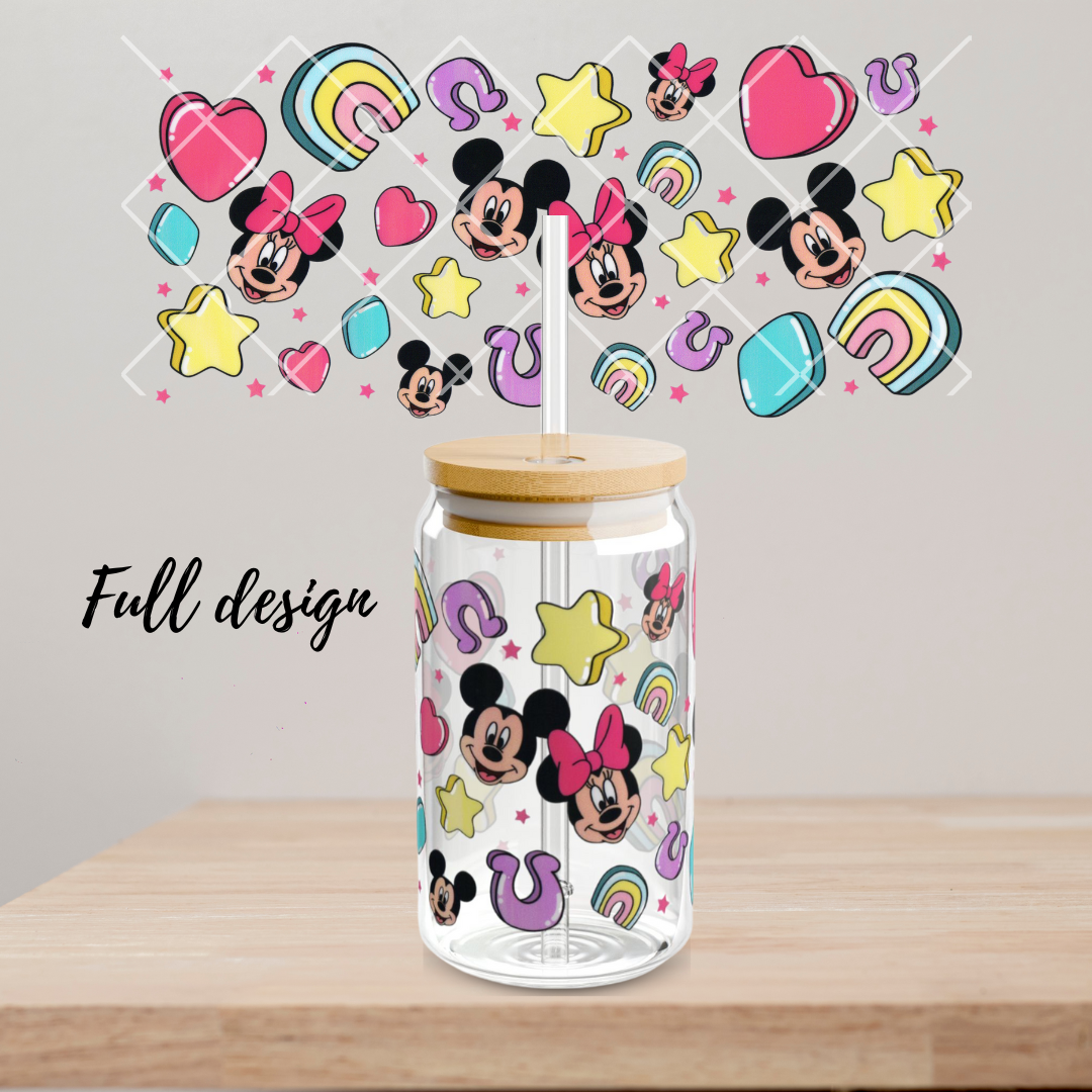 Mickey & Minnie Charms Glass Can