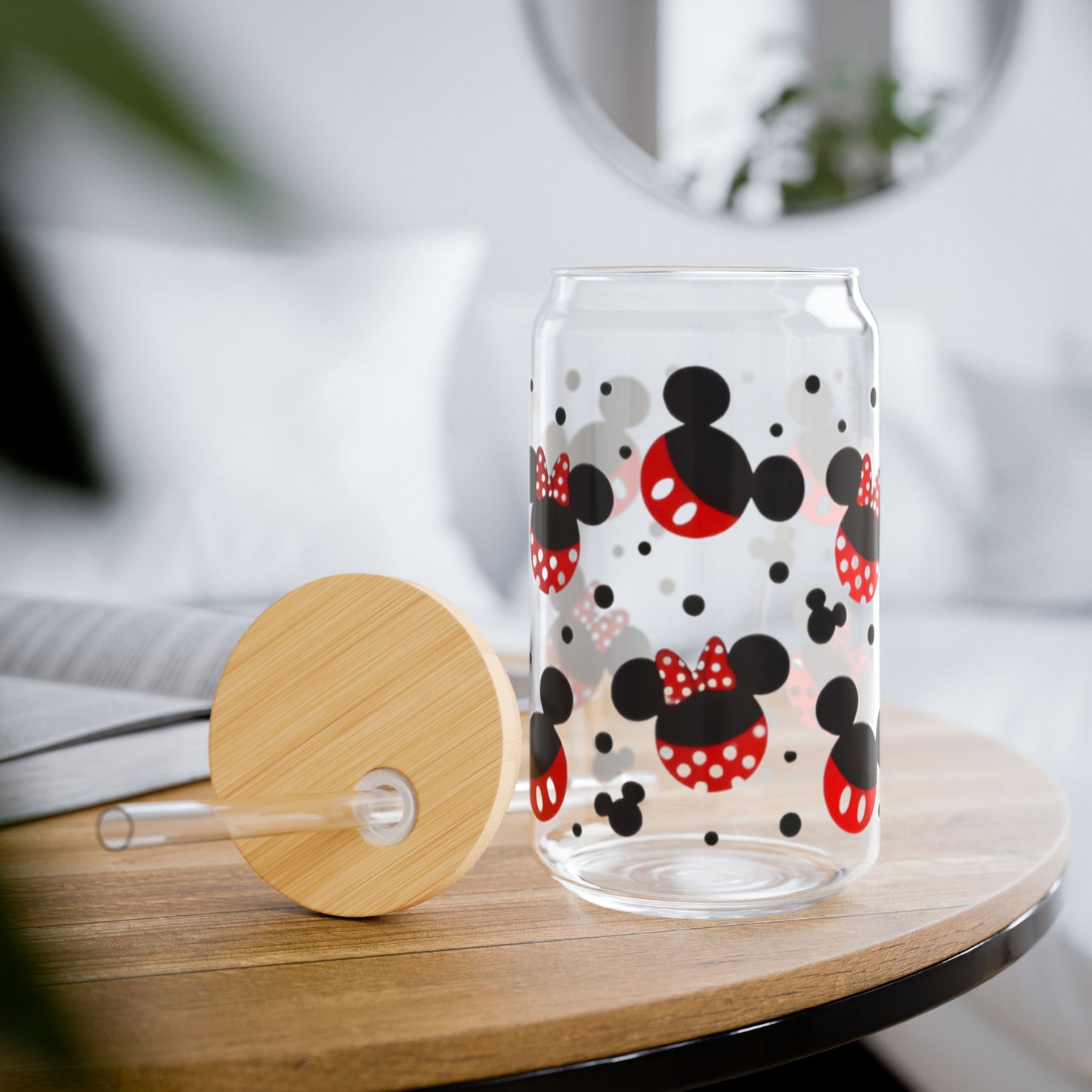 Mickey & Minnie Heads Glass Cup