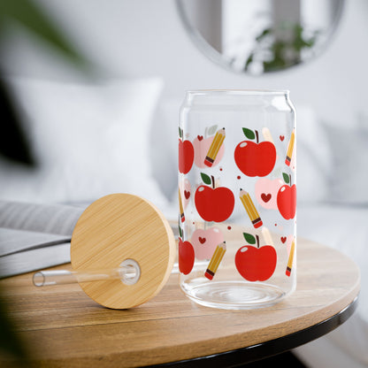 Apples and Pencils Glass Cup