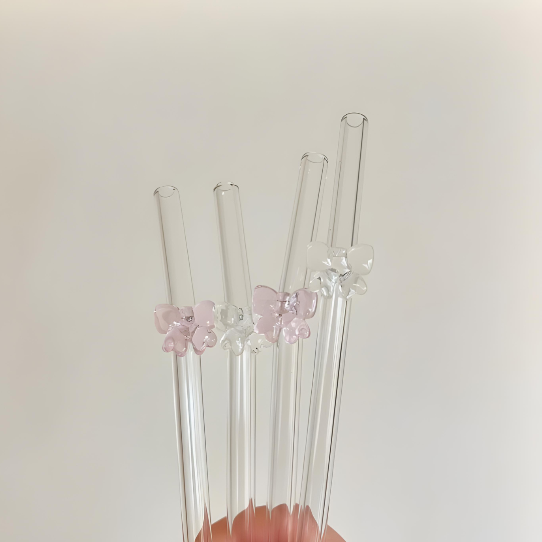 Coquette Bow Charm Glass Straw