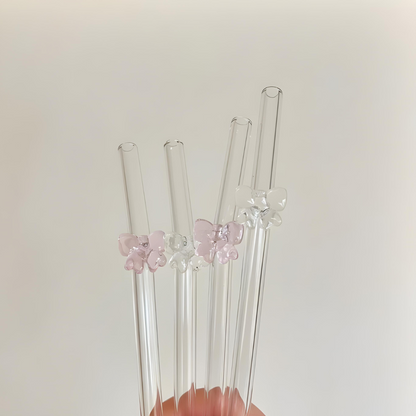 Coquette Bow Charm Glass Straw