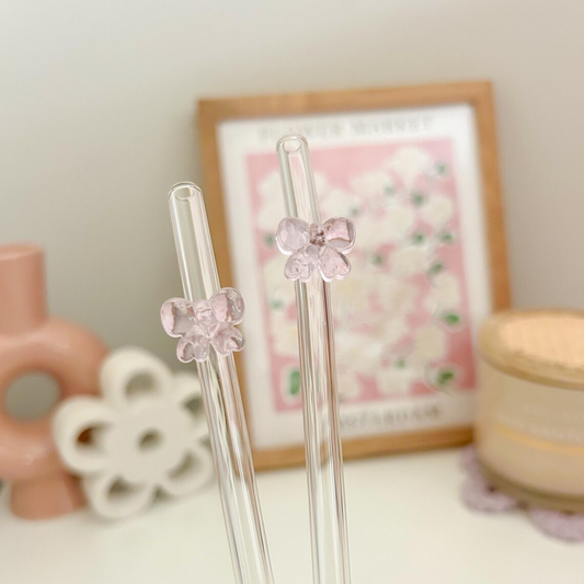 Coquette Bow Charm Glass Straw