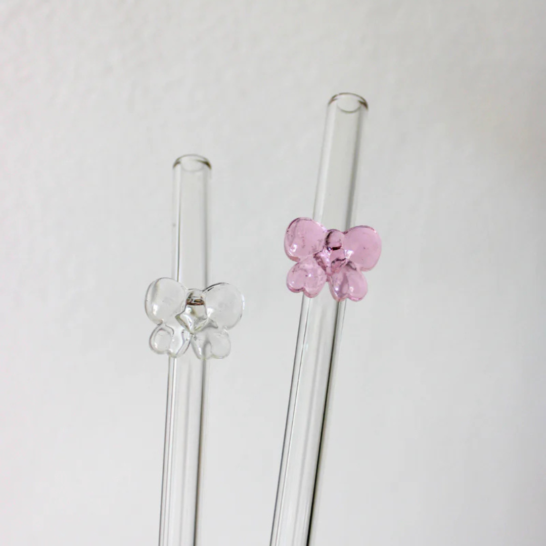 Coquette Bow Charm Glass Straw