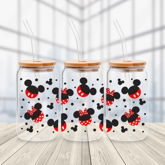 Mickey & Minnie Heads Glass Cup