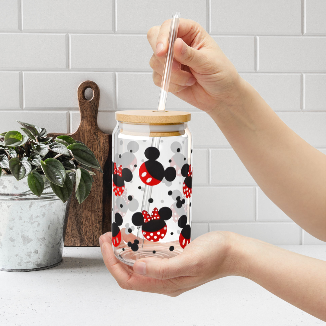 Mickey & Minnie Heads Glass Cup