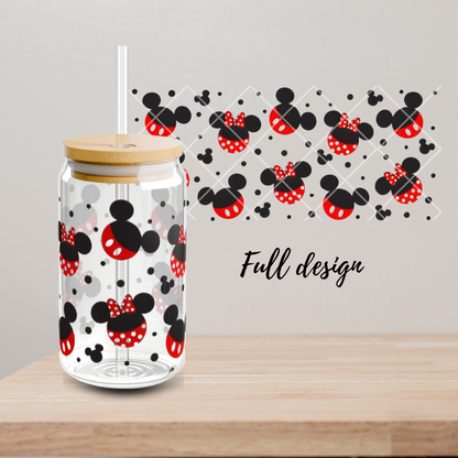 Mickey & Minnie Heads Glass Cup