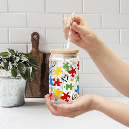 Autism Puzzle Glass Cup