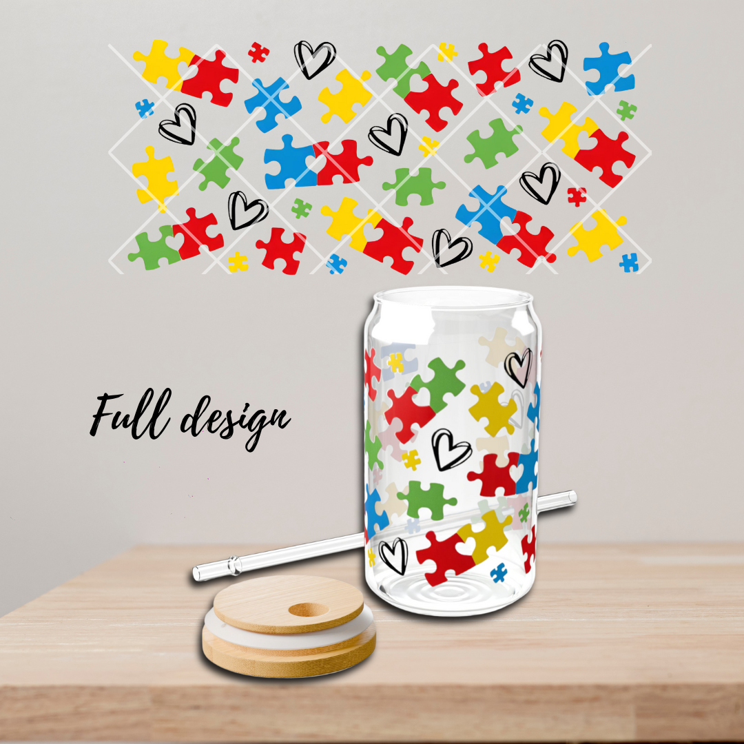 Autism Puzzle Glass Cup