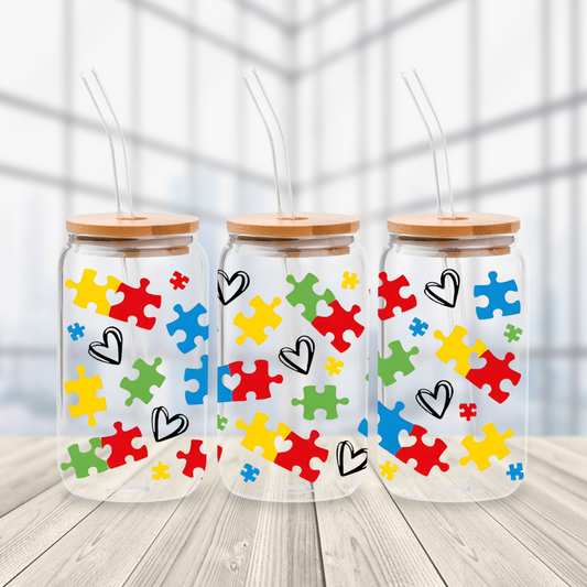 Autism Puzzle Glass Cup