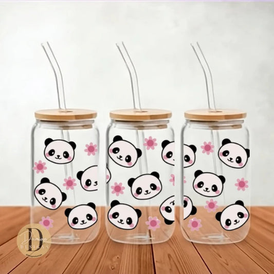 Cute Panda Glass Can