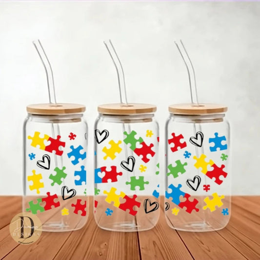 Autism Love Glass Can