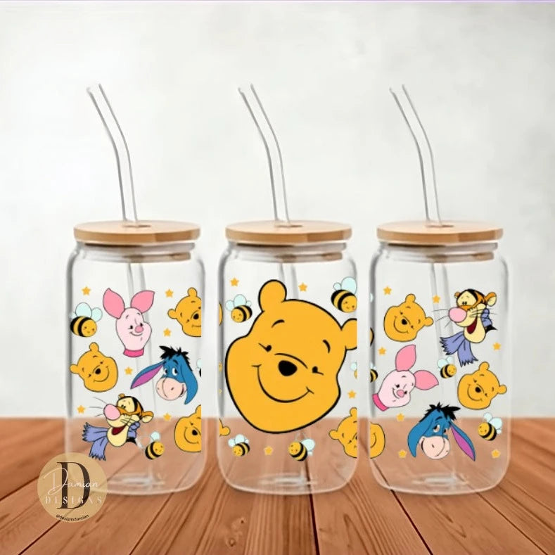 Bear and Friends Faces Glass Can