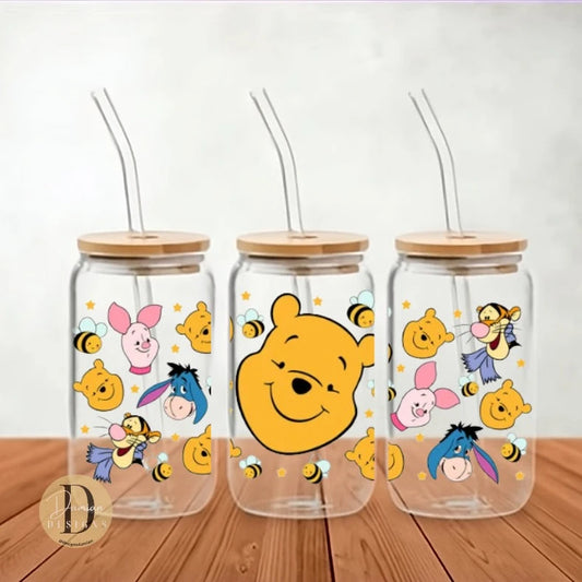 Bear and Friends Faces Glass Can